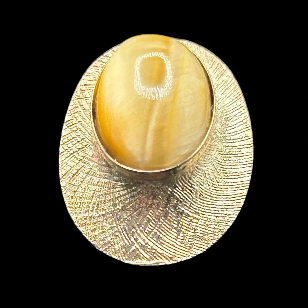 Sterling Vermeil Genuine Cats Eye Modernist Cuff Links Signed T2